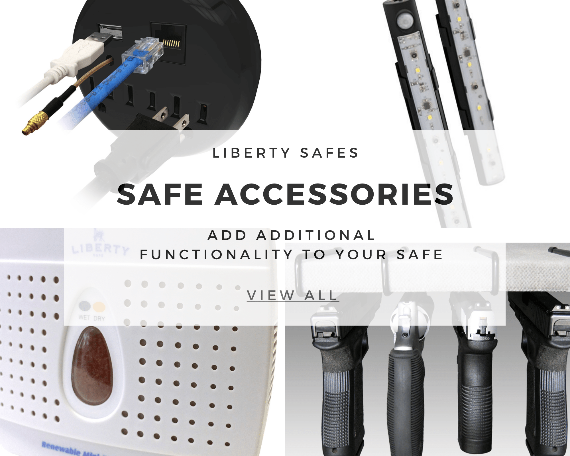 accessories for a safe, outlet, lights, handgun hangers, eva dry