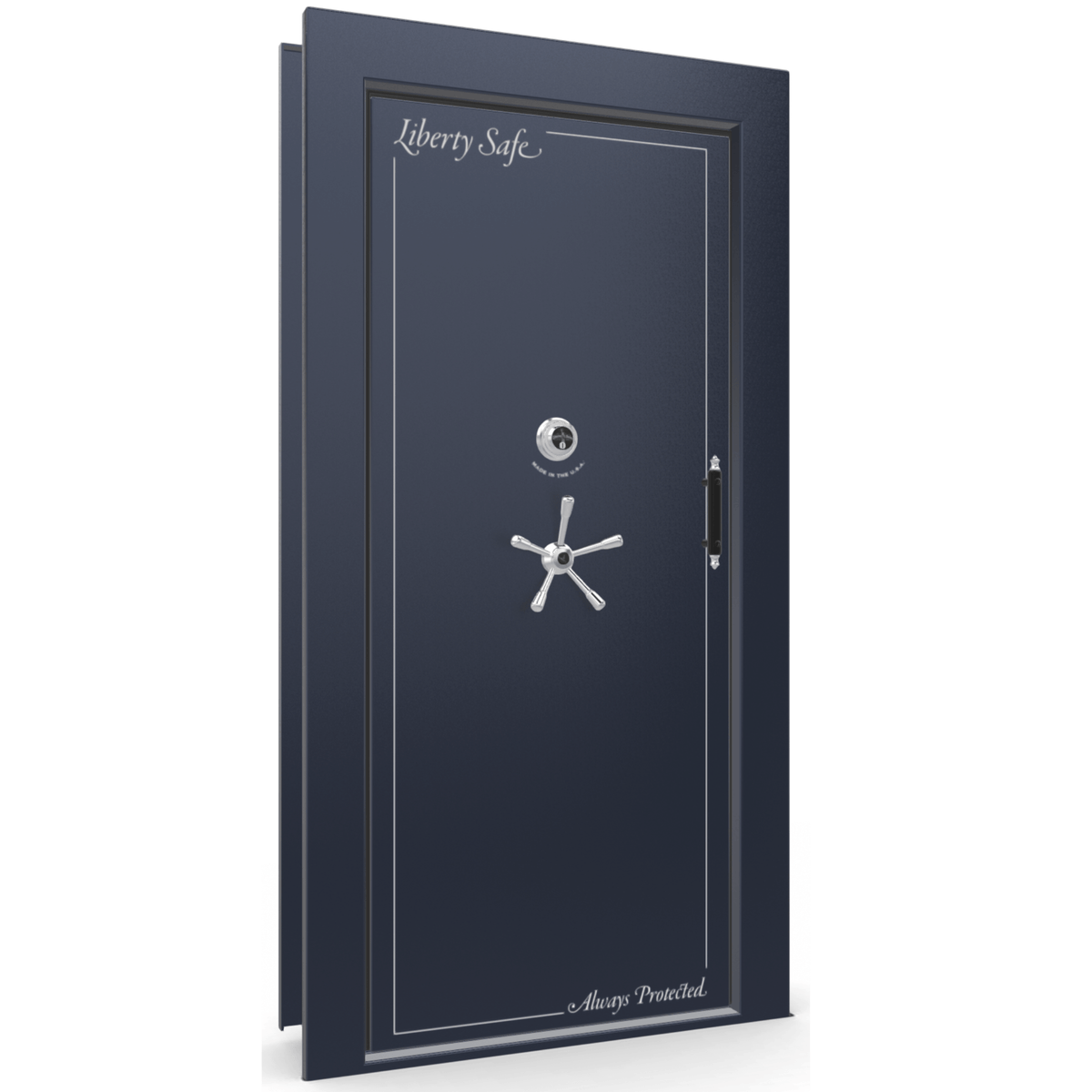 Vault Door Left Inswing | Blue Gloss | Chrome Mechanical Lock | 81-85&quot;(H) x 27-42&quot;(W) x 7-10&quot;(D)