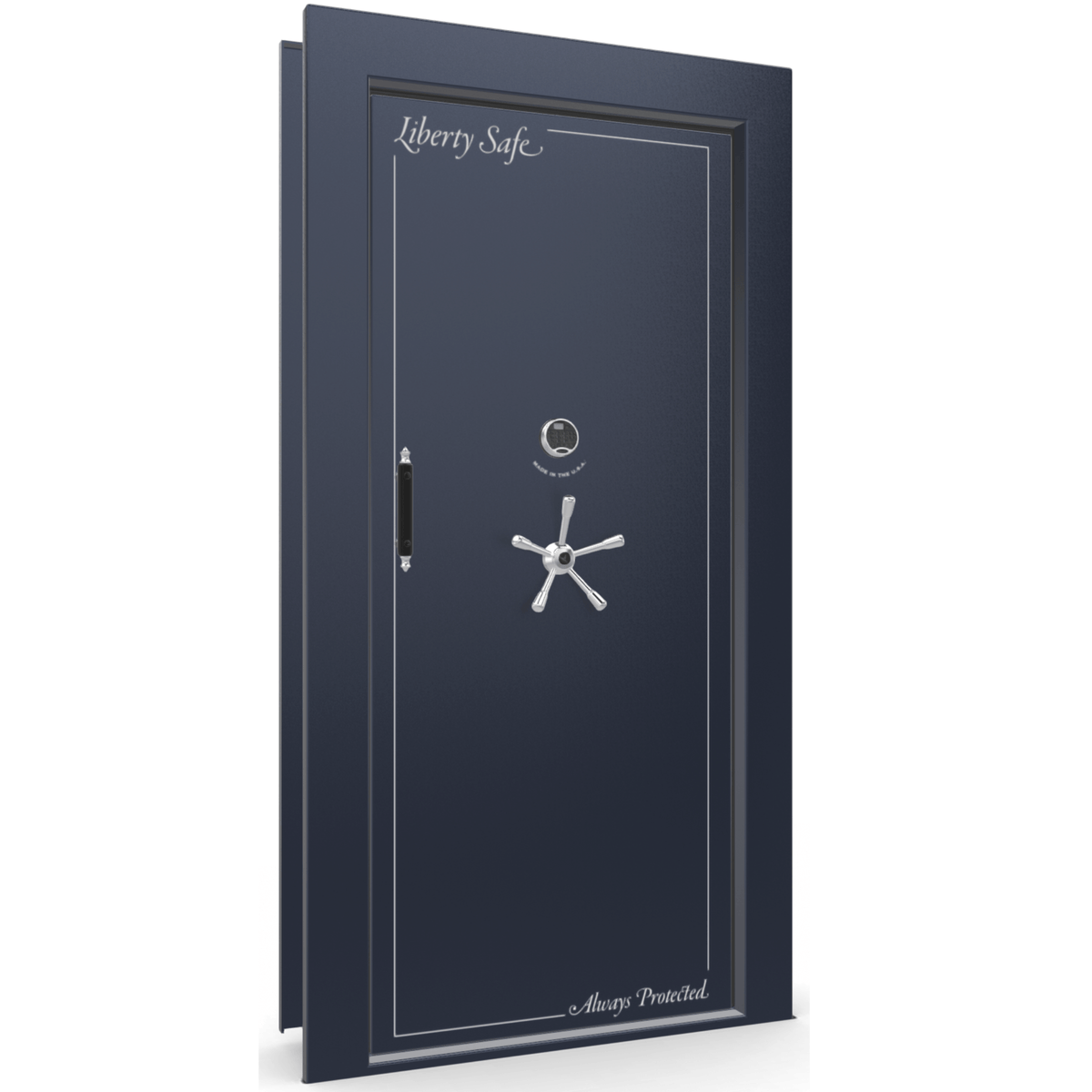 Vault Door Right Inswing | Blue Gloss | Chrome Electronic Lock | 81-85&quot;(H) x 27-42&quot;(W) x 7-10&quot;(D)