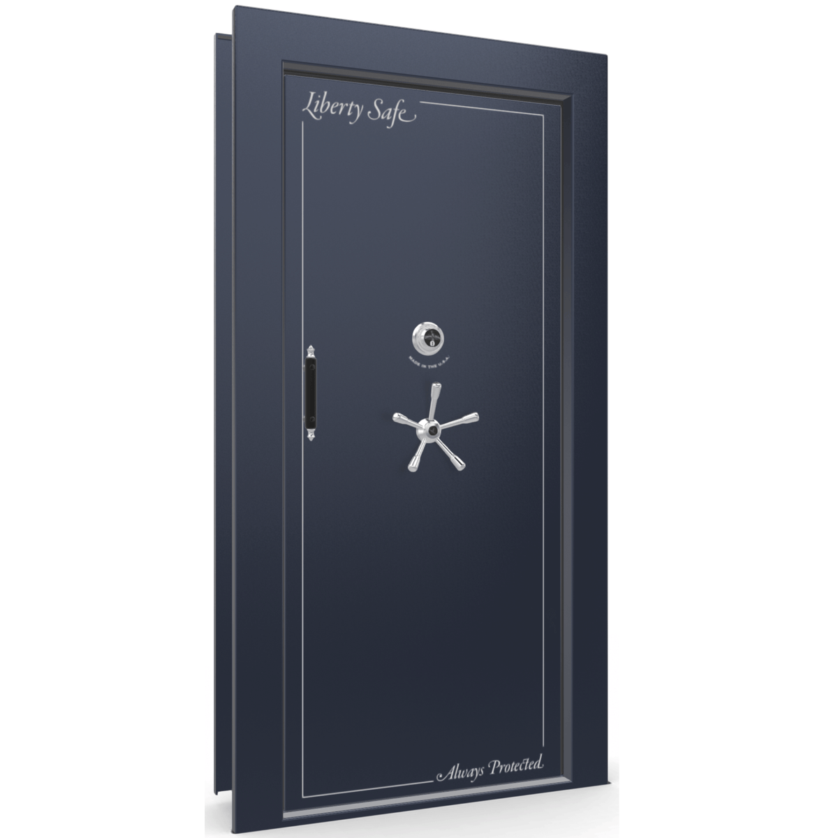 Vault Door Right Inswing | Blue Gloss | Chrome Mechanical Lock | 81-85&quot;(H) x 27-42&quot;(W) x 7-10&quot;(D)