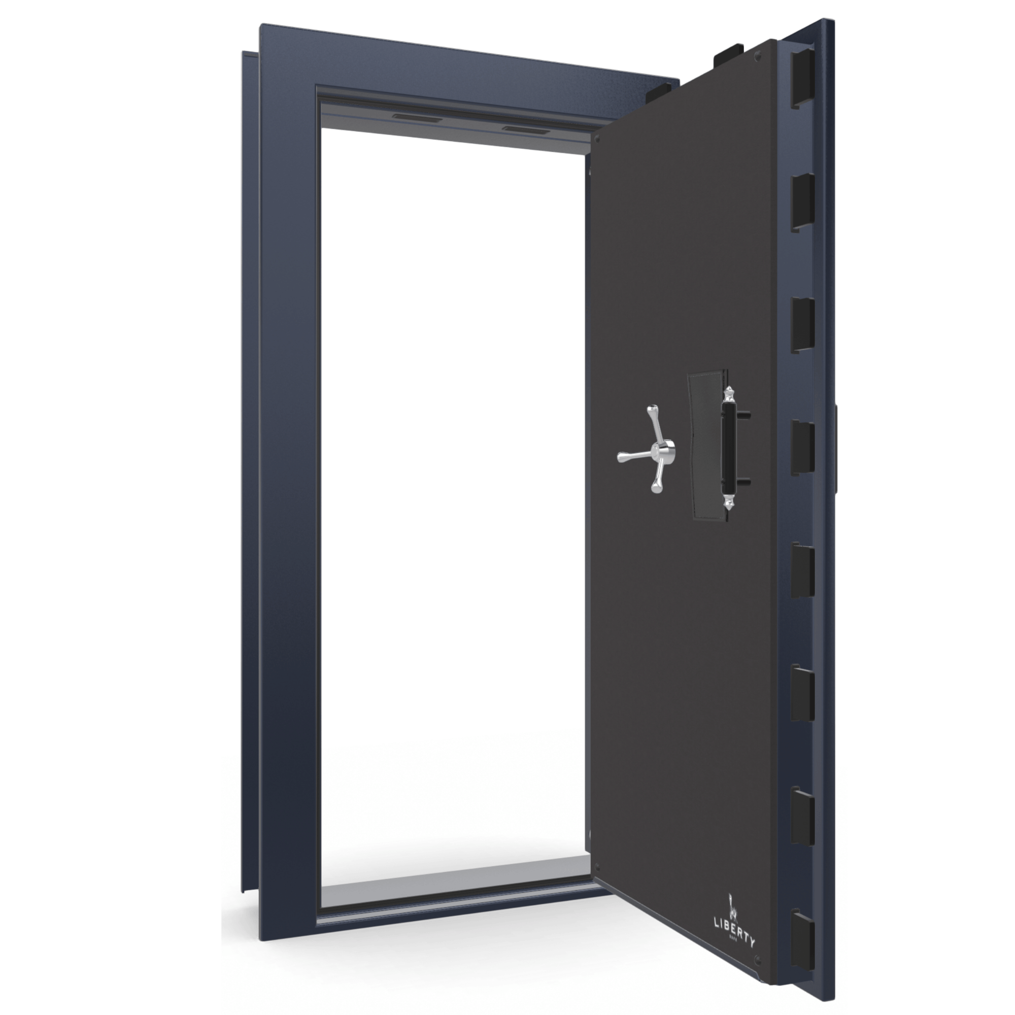 Vault Door Right Outswing | Blue Gloss | Chrome Electronic Lock | 81-85"(H) x 27-42"(W) x 7-10"(D)
